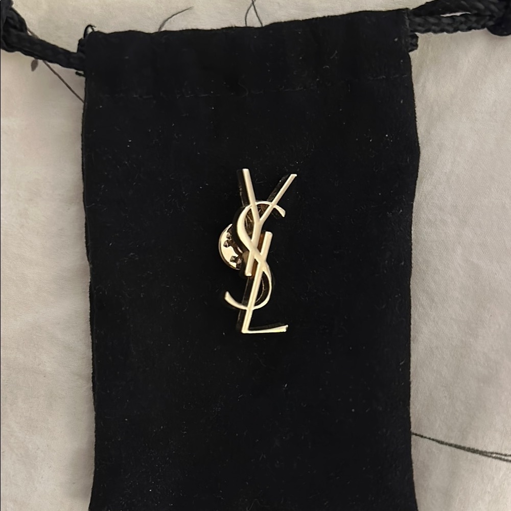 Yves Saint Laurent Employee Gold-Tone Logo Brooch